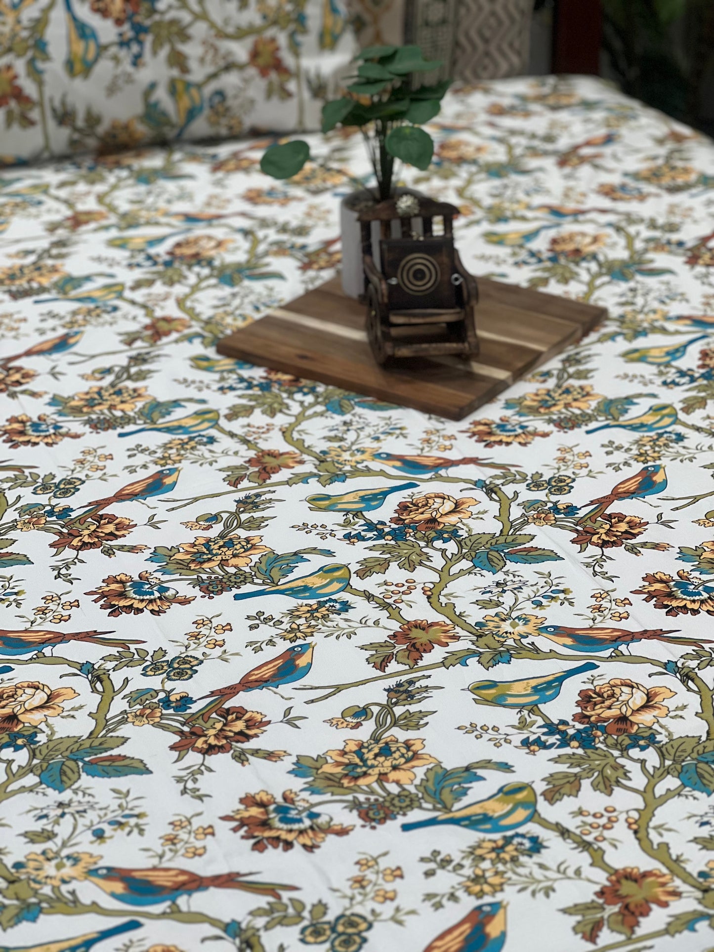 Soft Floral Bird Block Print Bed Sheets 1