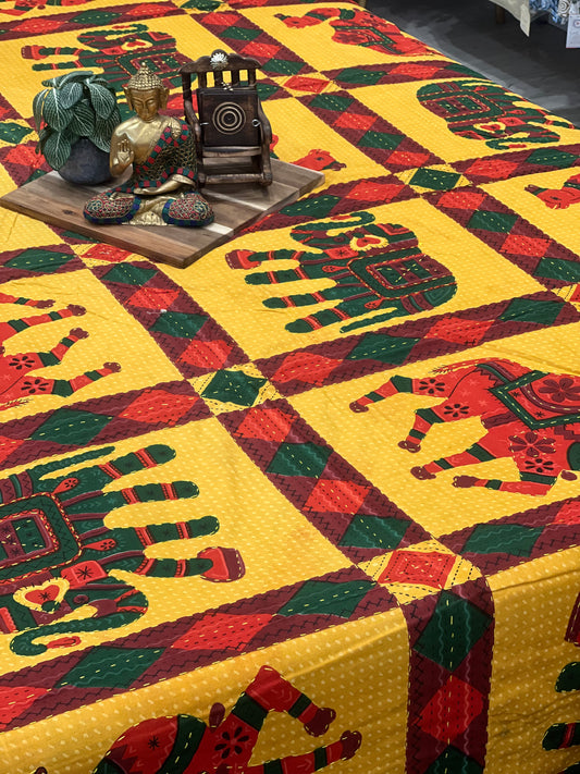Elephant and Camel Appliqué Kantha Quilt