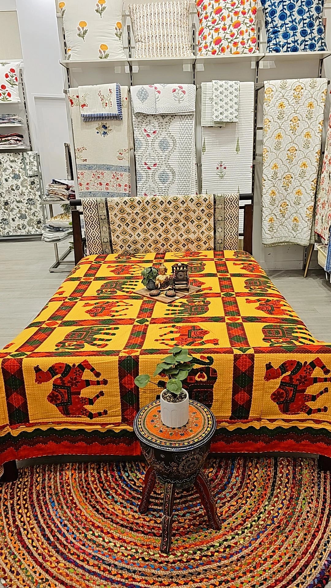 Elephant and Camel Appliqué Kantha Quilt