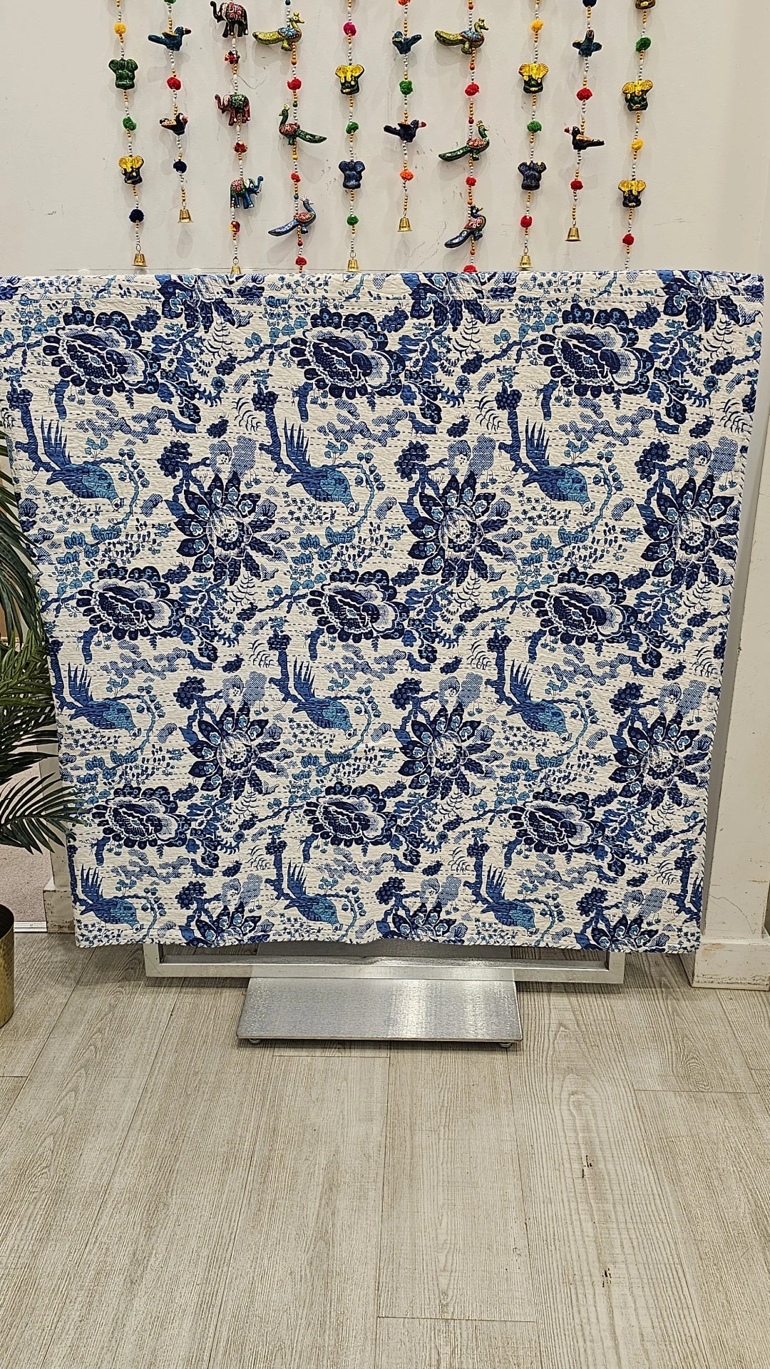 Blue and white throw