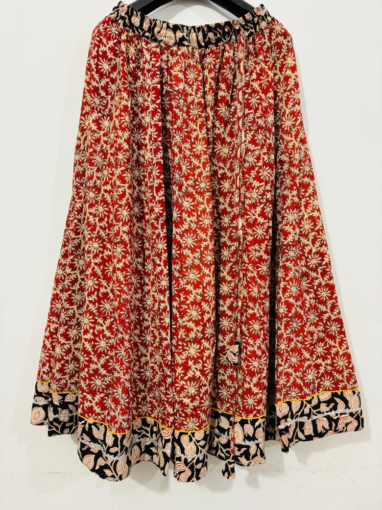Red skirt with Beige Flowers