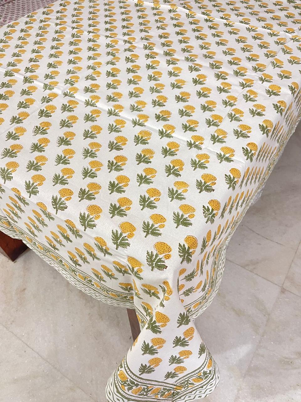 Sunny Bloom Handblock Tablecloth (60×90 inches)