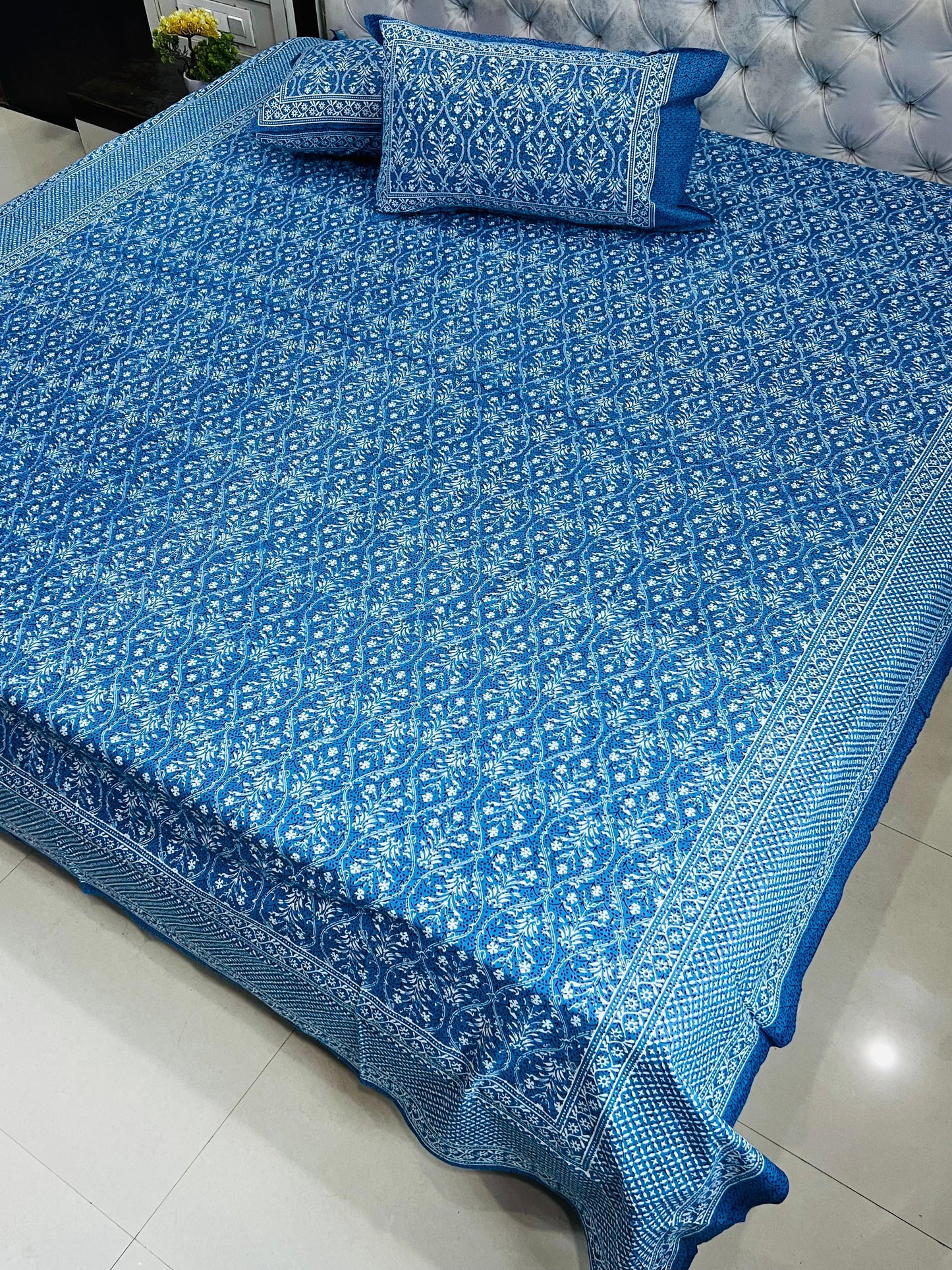 “Blue Blossom Bliss Bedsheet Set”