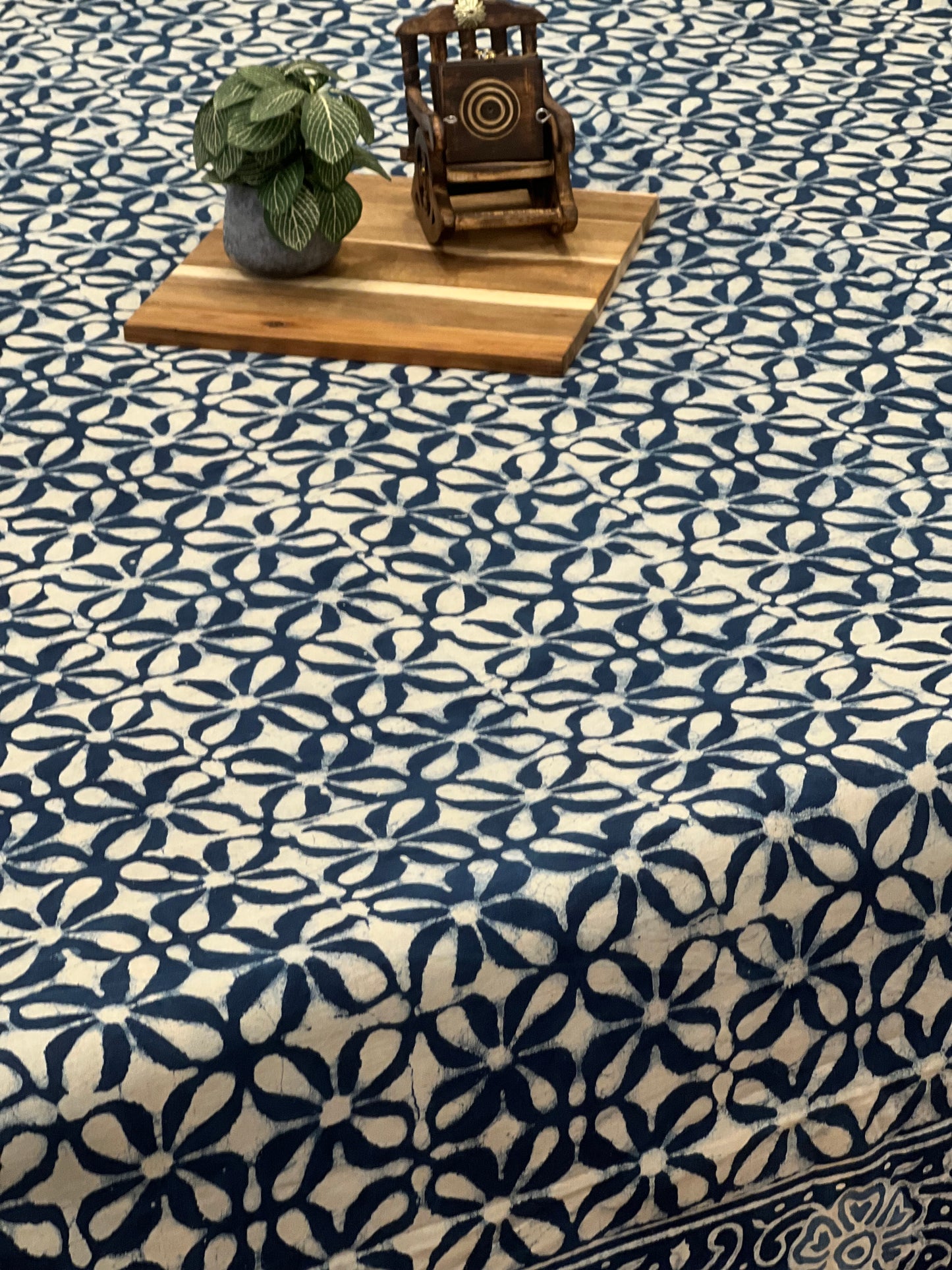 "Indigo Bloom: Geometric Elegance in Pure Cotton Bedsheet"