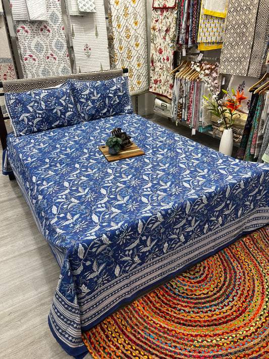"Cerulean Petals: Tranquil Blue Blossoms Bedsheet"