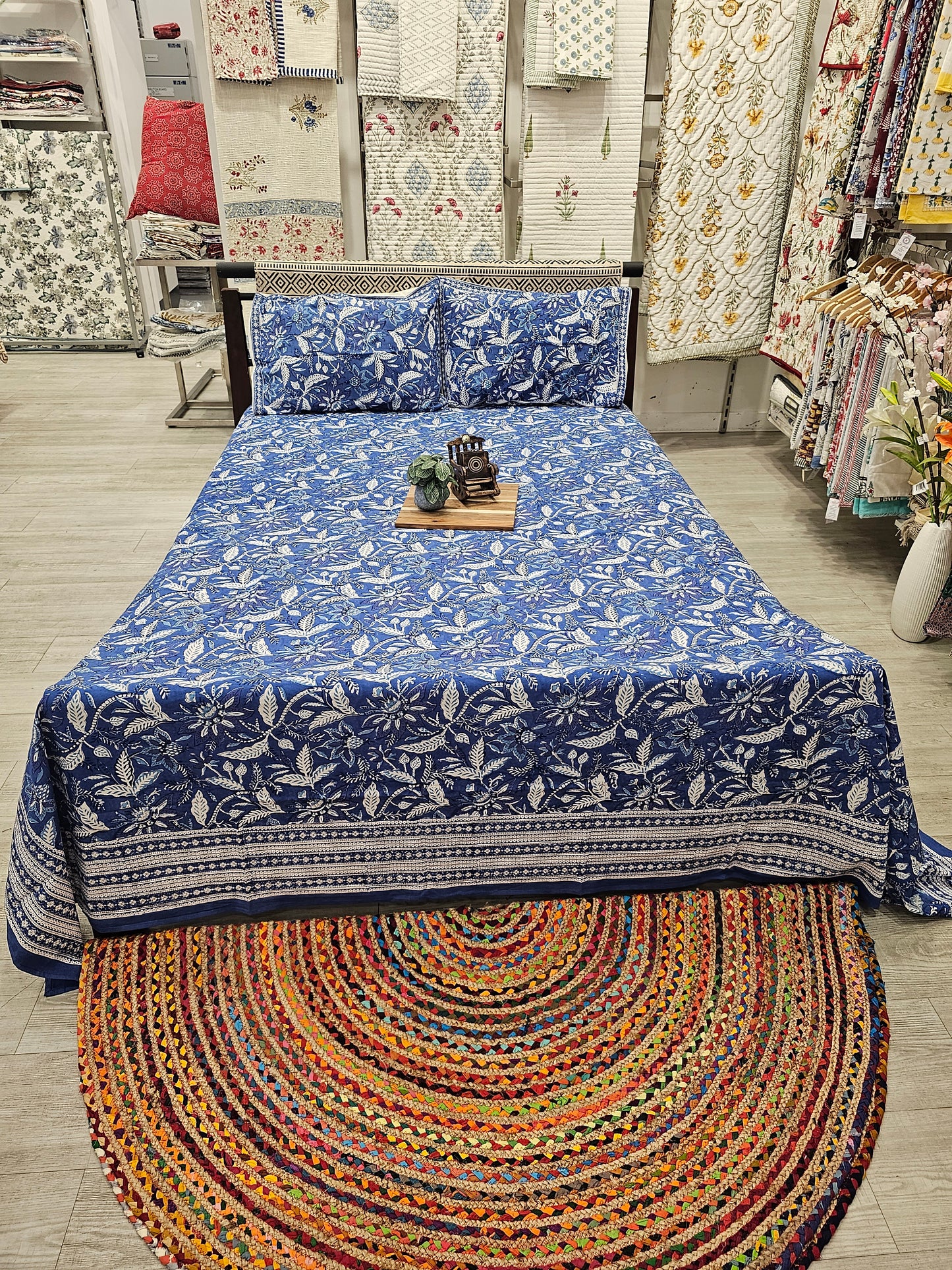 "Cerulean Petals: Tranquil Blue Blossoms Bedsheet"