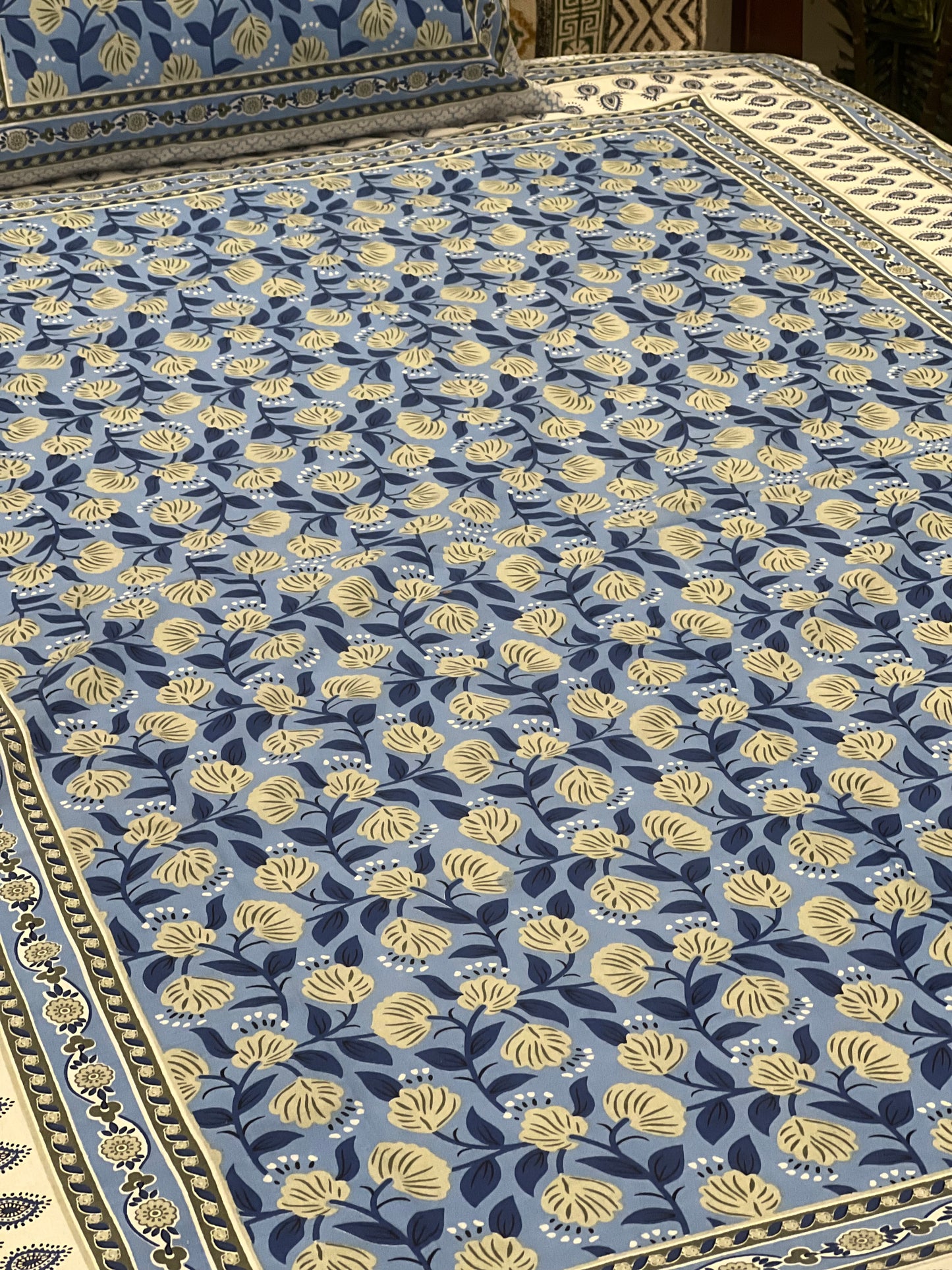 "Cerulean Blossoms: Blue Floral Print Bedsheet"