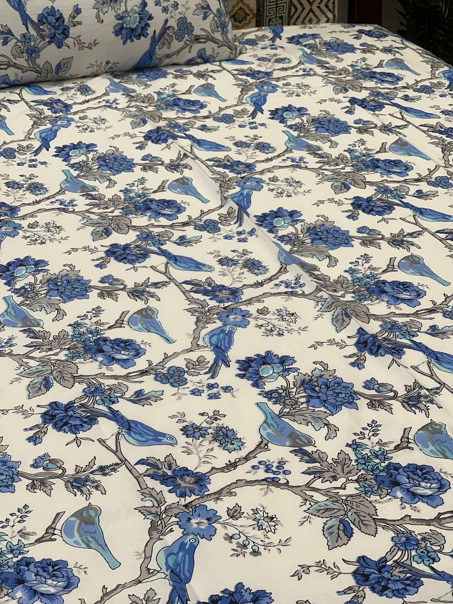 Blue Serenity Floral Bed Sheet