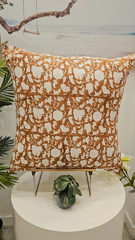 "Earthen Blooms: European Floral Elegance Cushion Cover" (Size 24"X24")