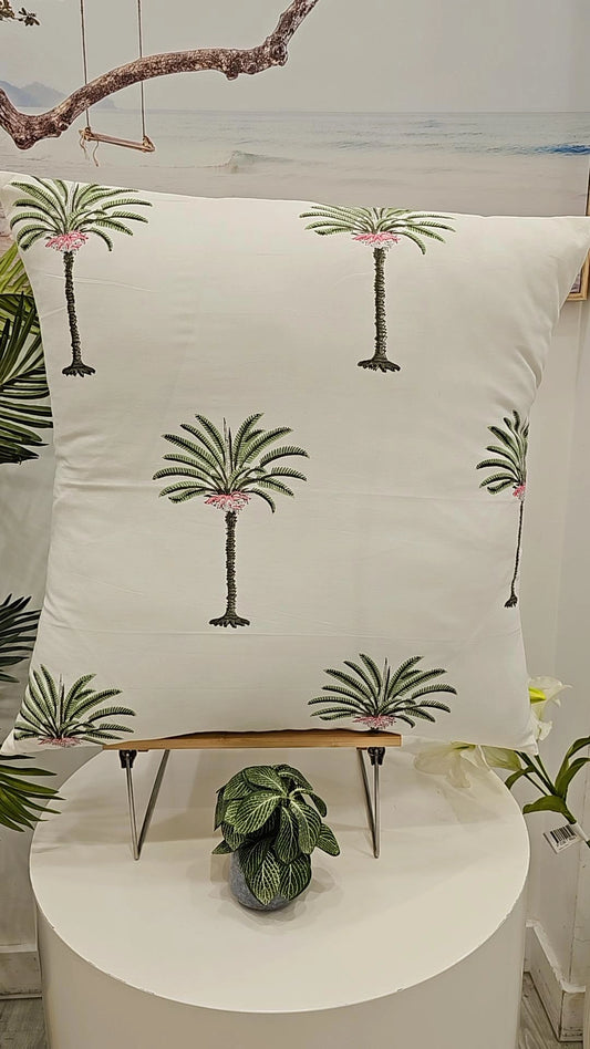 "Verdant Oasis: Green Palm Trees European Size Cushion Cover" (Size 24"X24")