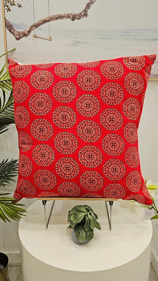 "Crimson Symmetry: Red Geometric Elegance Cushion Covers" (Size 24"X24")