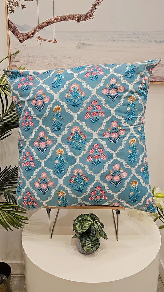 "Teal Blossoms: Elegance in Bloom Cushion Cover" (Size 24"X24")