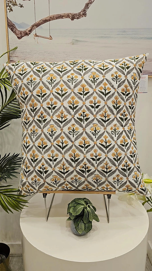 "Serenity in Harmony: Yellow and Grey Pattern Cushion Covers" (Size 24"X24")
