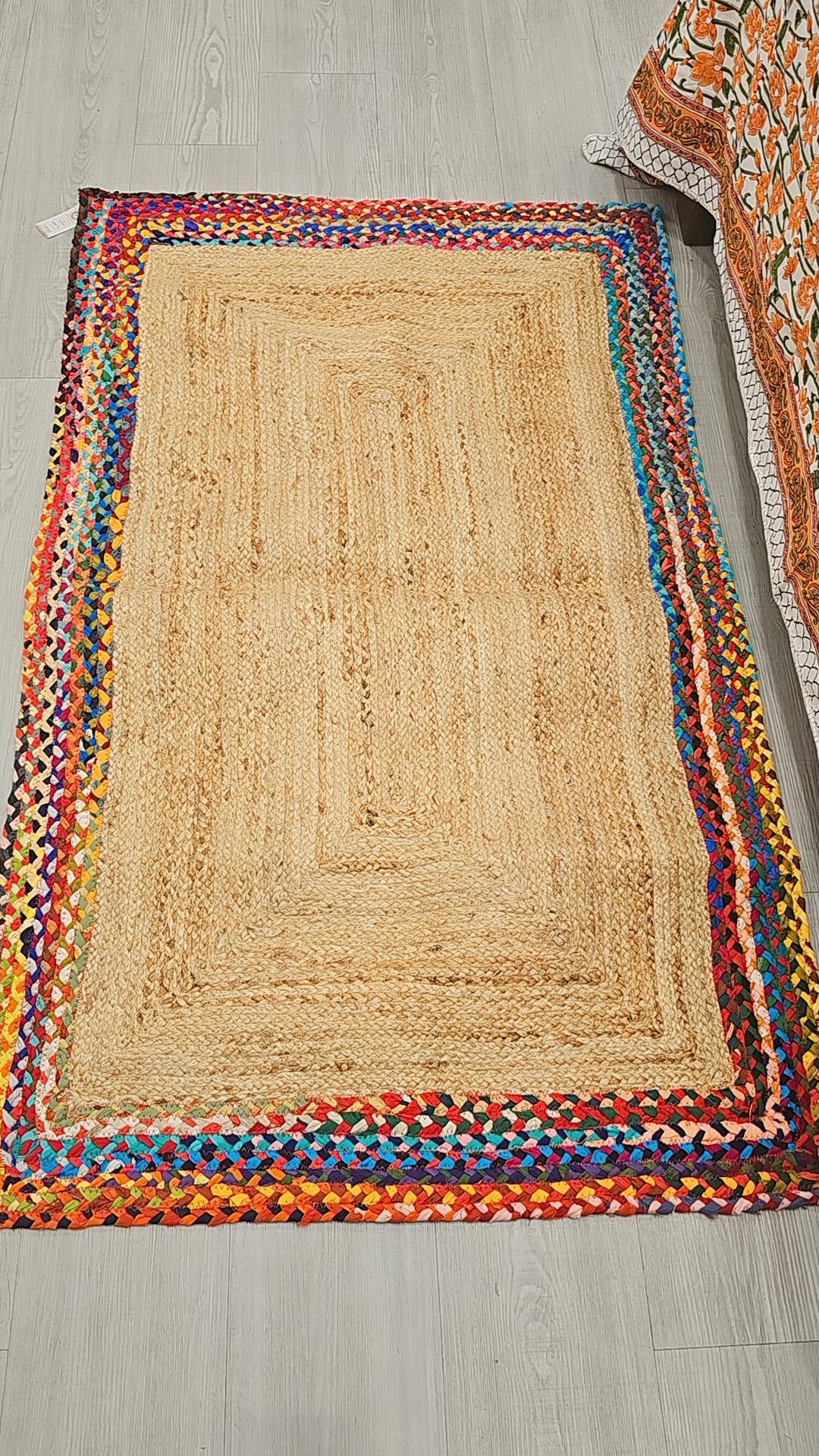 Rectangular Jute Rug with colours on the sides