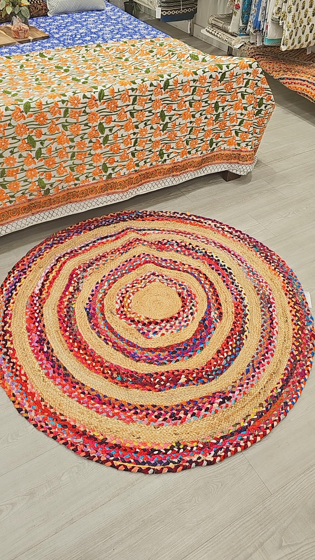 natural round patterned space rug