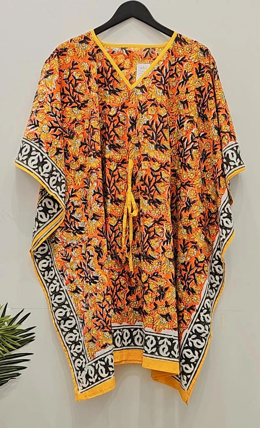 "Tropical Bloom: Orange Floral short  Kaftan"