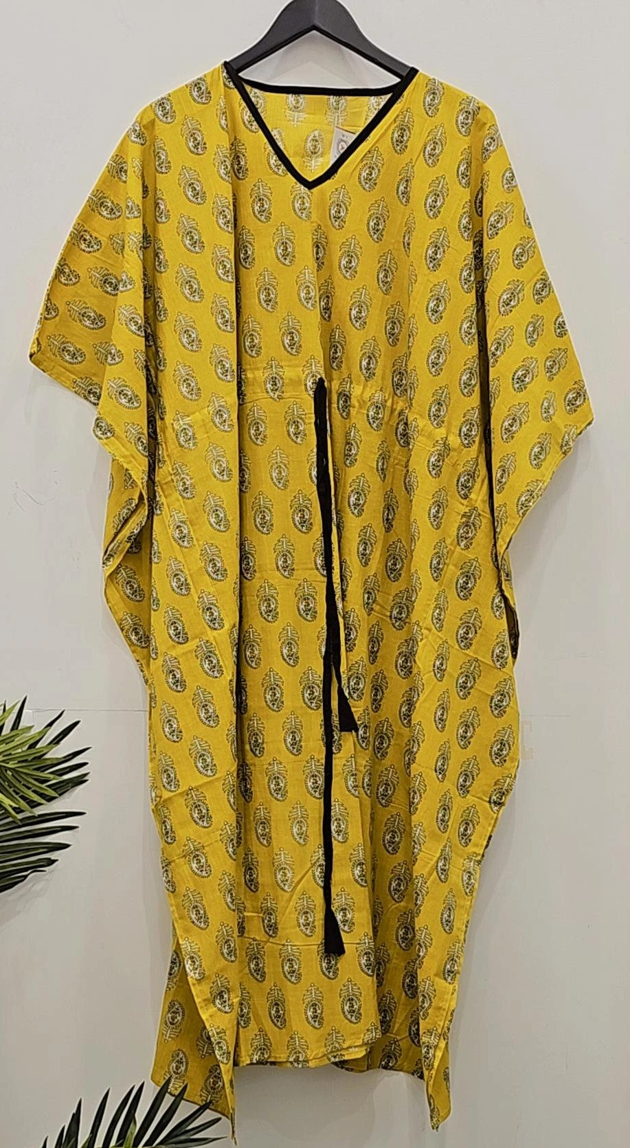 "Sunny Splendor: Yellow Printed Kaftan for Effortless Elegance"