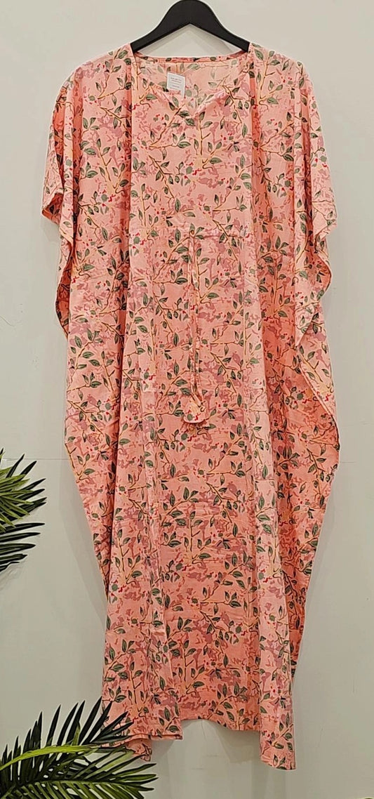 Peach Petals Pinkish Floral Kaftan soft dress