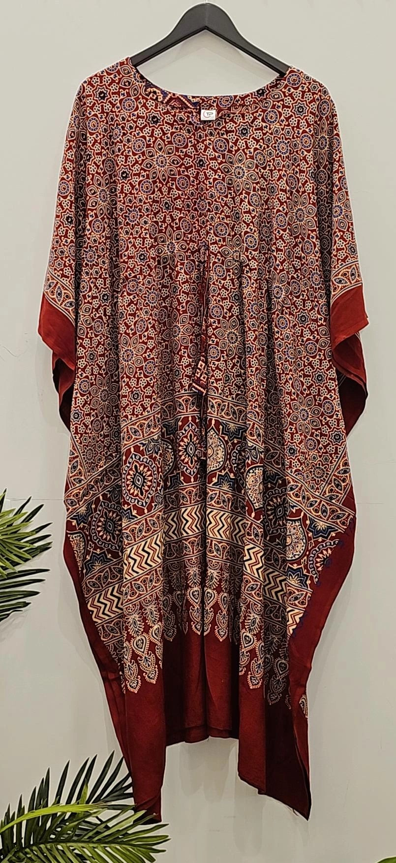 light weight Dark Red soft Print Rayon Kaftan