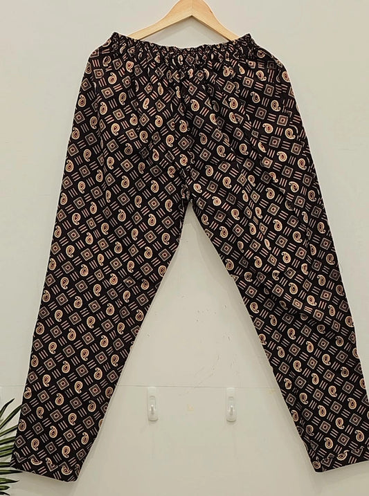 "Black Diamond: Geometric Ajrakh Print Pants"