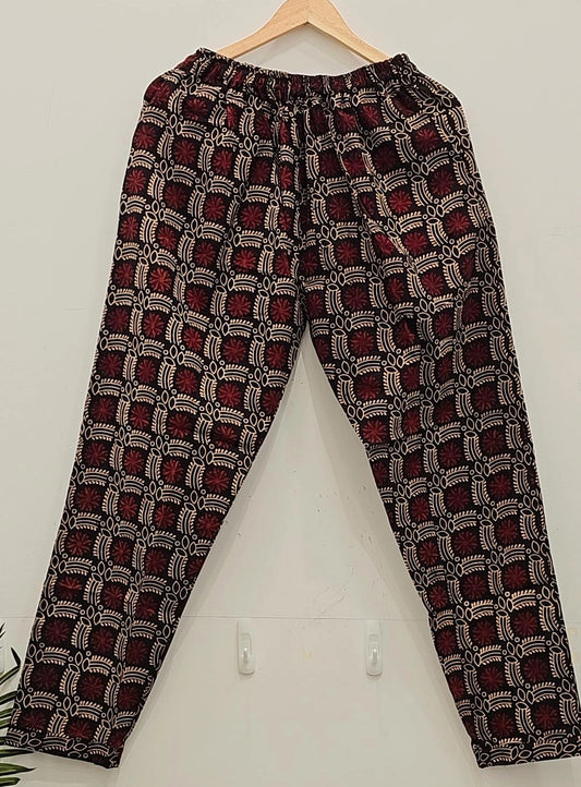 "Maroon & Beige Elegance: Ajrakh Patterned Pants"