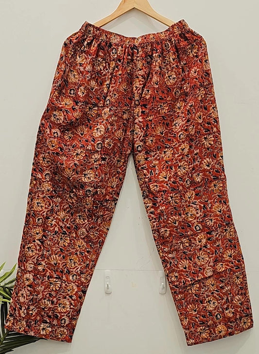 "Ruby Petals: Red Floral Kalamkari Pants"