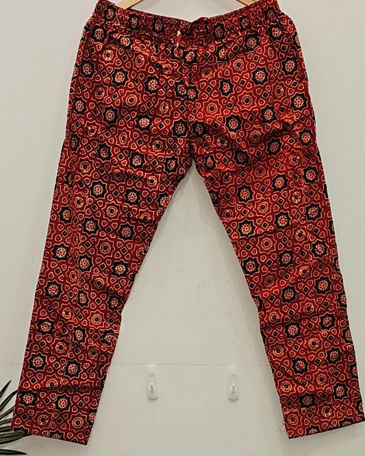 "Crimson Heritage: Red Ajrakh Pants"