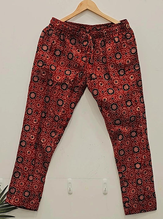"Ruby Artistry: Red Ajrakh Pants"