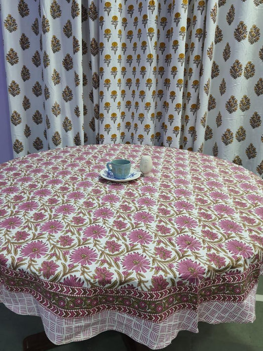 "Blushing Petals: Pink Blooms Round Tablecloth"