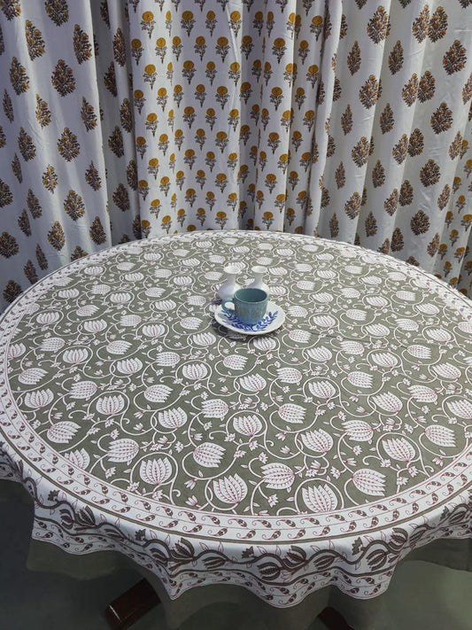 "Sage Serenity: Elegant Round Tablecloth in Tranquil Green"