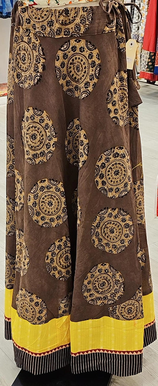 "Brown Elegance: Skirt with Yellow Borders"