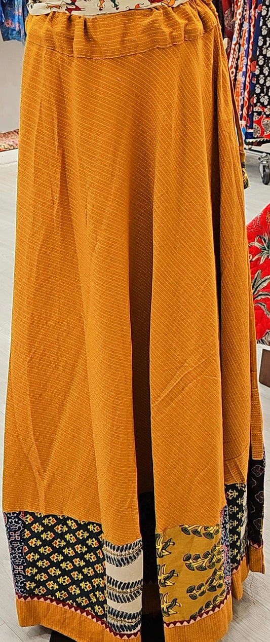 "Golden Glow: Mustard Kantha Skirt"