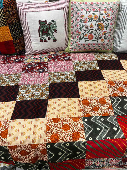 "Earthy Beige Blossoms: A Summer Patchwork Quilt"