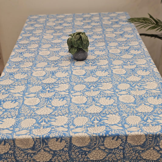 "Cerulean Bloom: Blue Floral Tablecloth"