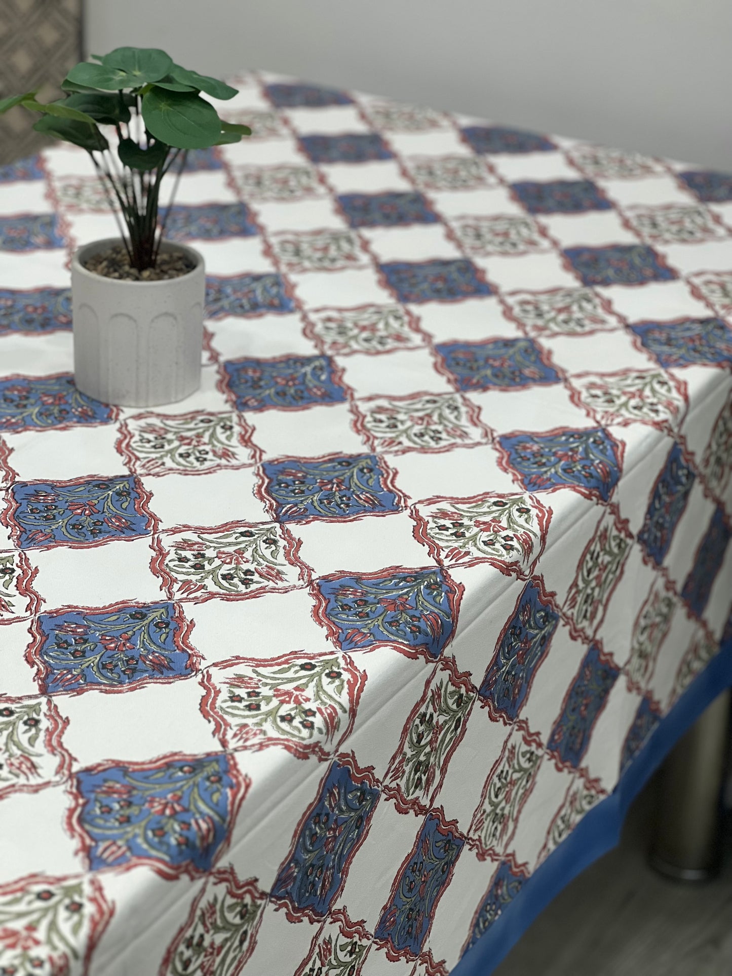 "Artistry in Threads: Patterned Tablecloth"