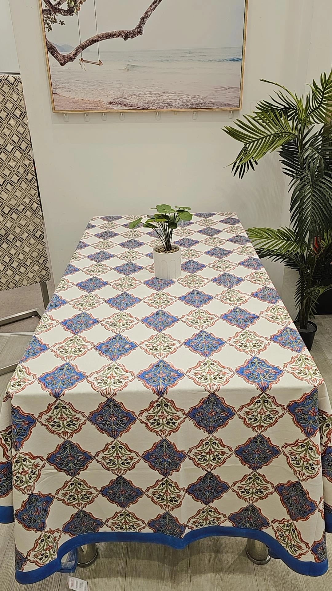 "Artistry in Threads: Patterned Tablecloth"