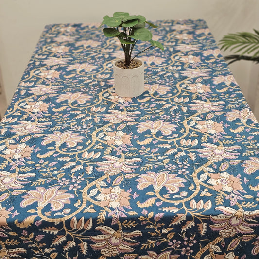 "Sapphire Petals: Blue Peonies Floral Tablecloth"