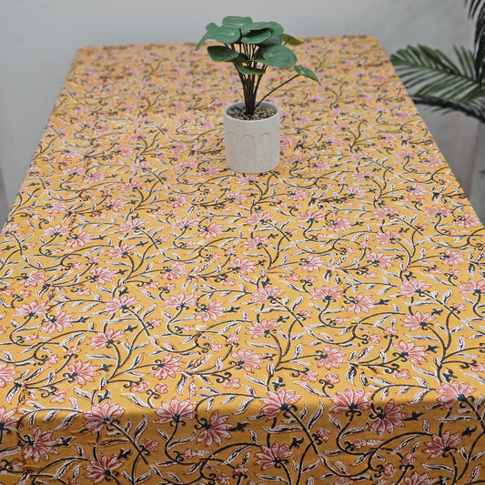 "Sun-Kissed Petals: Yellow and Pink Floral Tablecloth"