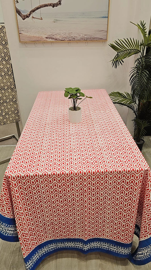 "Crimson Kaleidoscope: Vibrant Geometric Pattern Table Cloth"