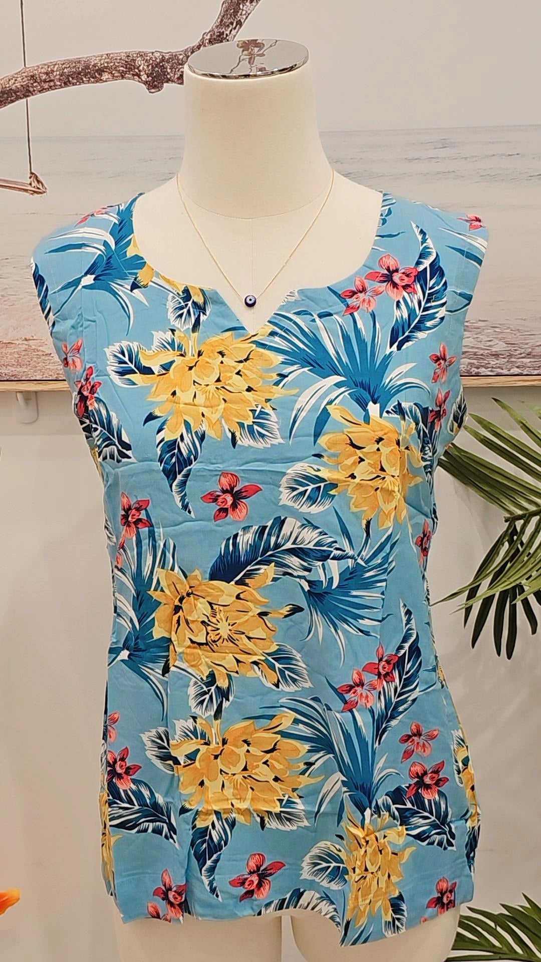 Blue Floral Tank Top