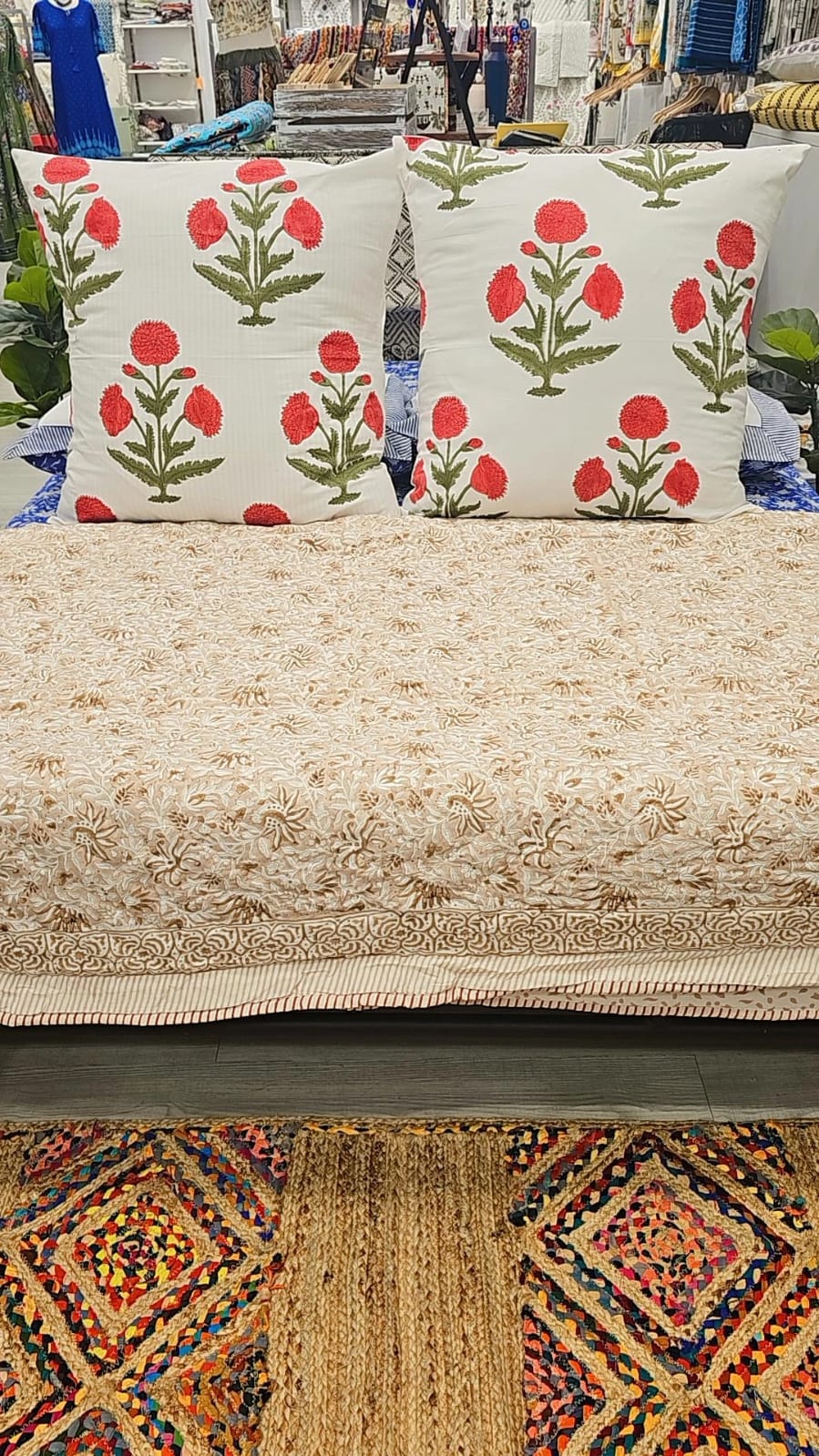 "Earthen Blooms: Light Brown Floral Quilt"