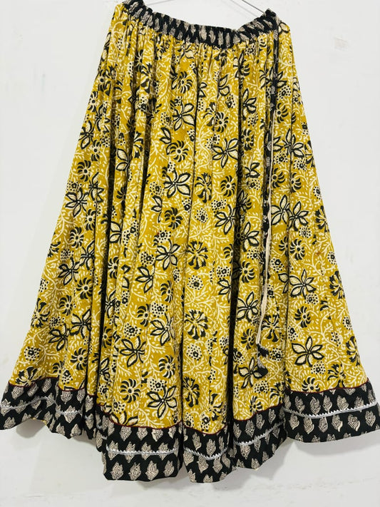 Yellow Black Floral Skirt