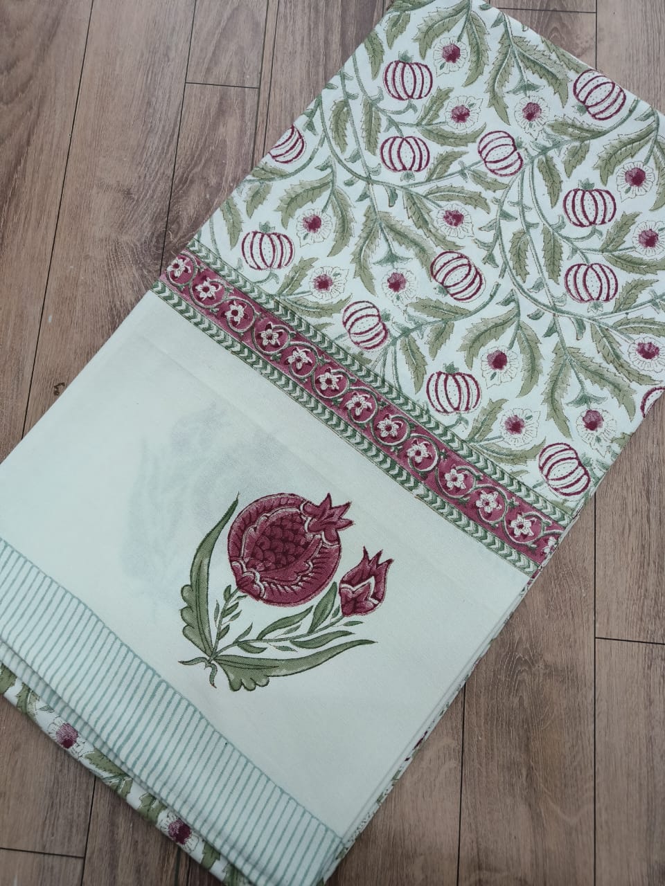 🌿 "Blush & Bloom – Green Floral with Pink Pomegranate Tablecloth"