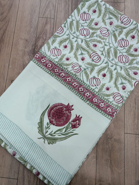🌿 "Blush & Bloom – Green Floral with Pink Pomegranate Tablecloth"