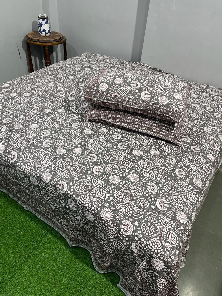 “Grey Blossom Elegance Bedsheet Set”