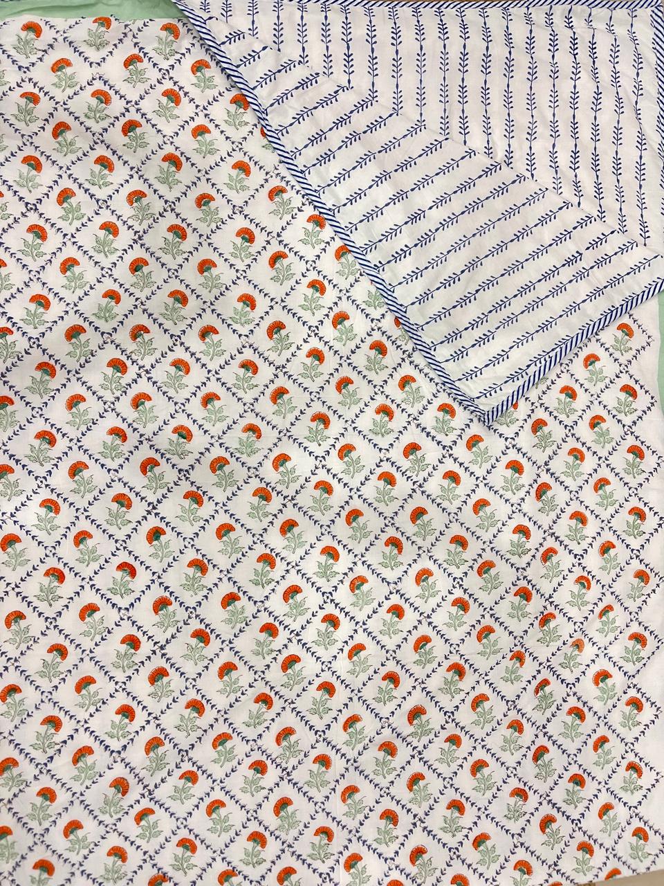 Summer Garden Delight – Handblock Printed Reversible Quilt