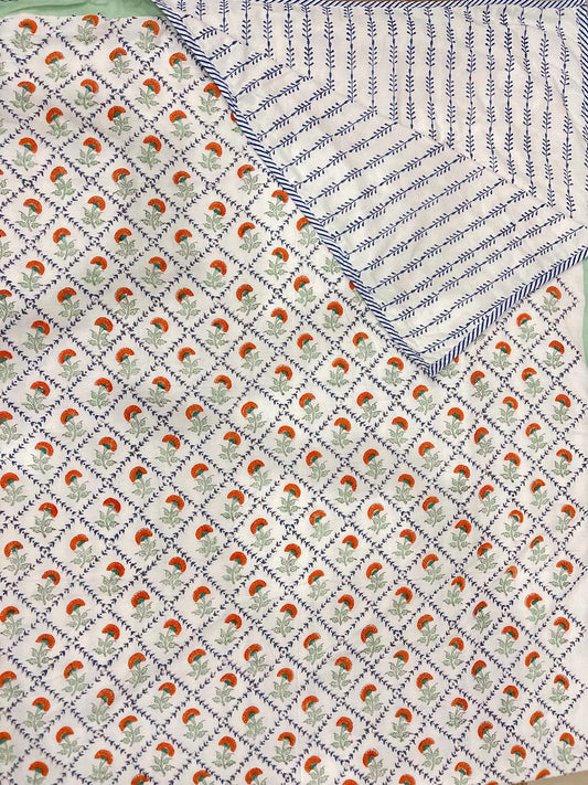 Summer Garden Delight – Handblock Printed Reversible Quilt