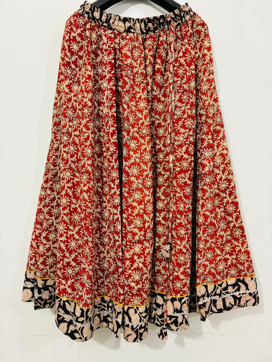 Red skirt with Beige Flowers