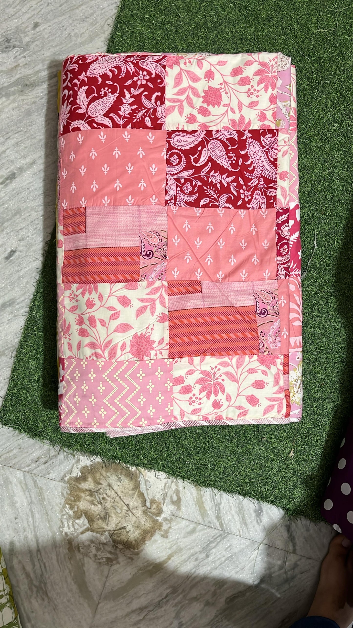 "Summer Blossoms: Pink Floral Patchwork Quilt"