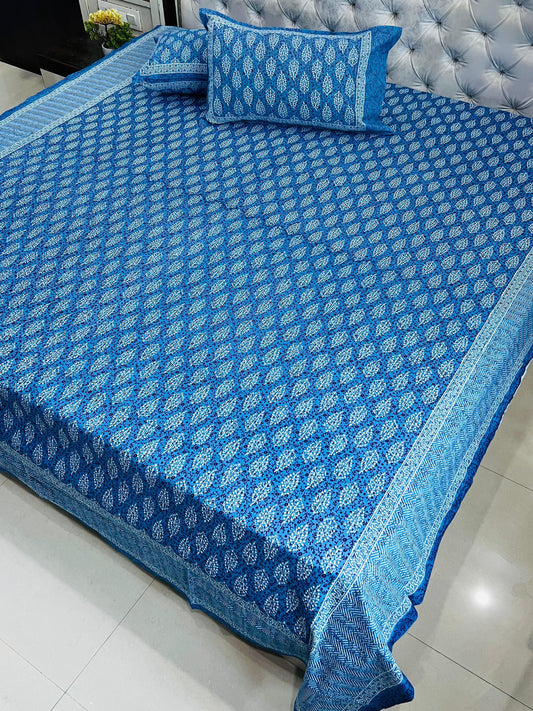 “Blue Garden Dream – Handblock Print Bedsheet Set”